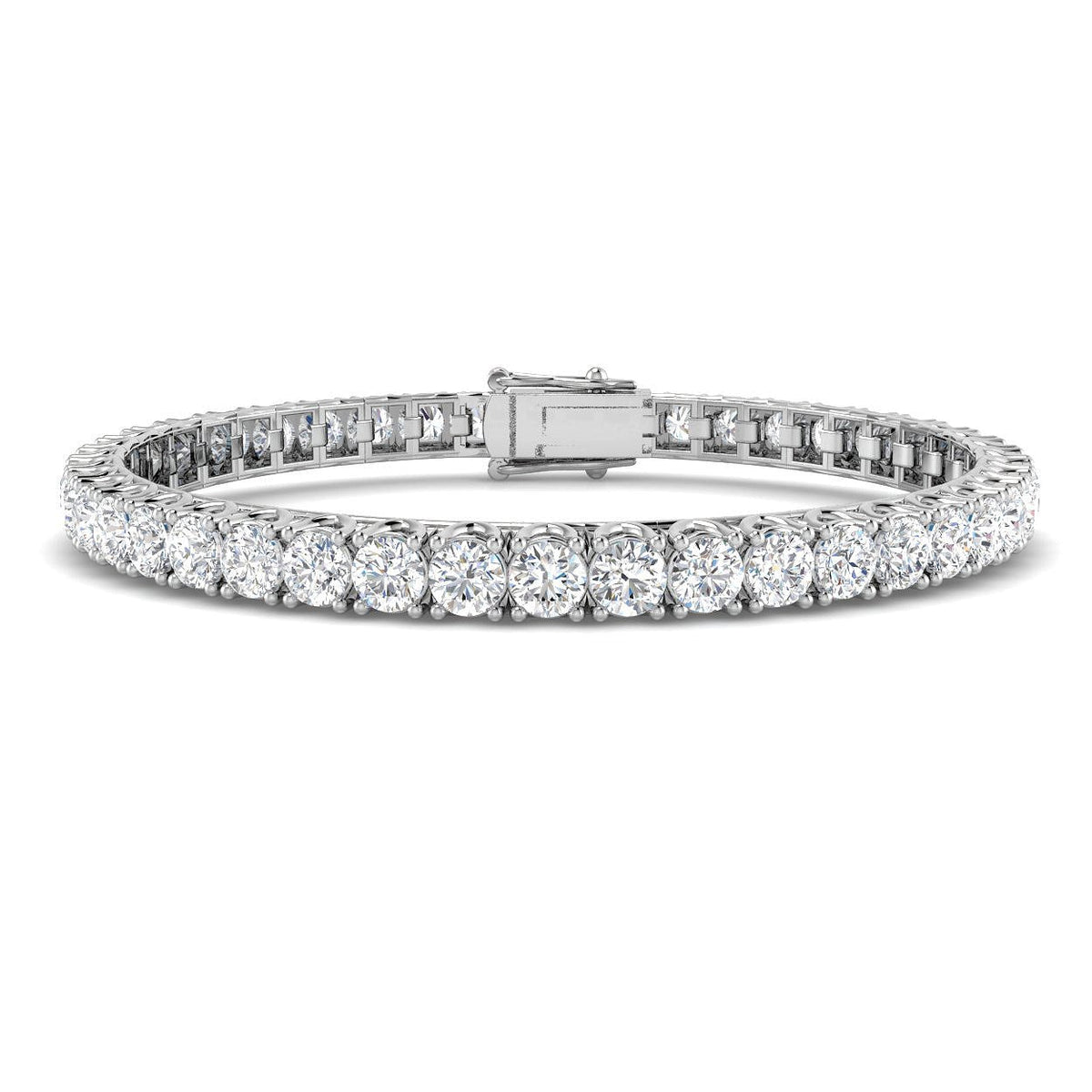 Round Cut Prong Set Lab Grown Diamond Tennis Bracelet in Platinum with Box Closure in 10K/14K gold and platinum with certified lab-grown or natural diamonds
