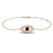 Natural Round Cut with Center Ruby Gemstone Evil Eye Bracelet - Lobster Claw in 10K/14K gold and platinum with certified lab-grown or natural diamonds