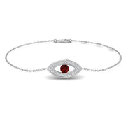 Natural Round Cut with Center Ruby Gemstone Evil Eye Bracelet - Lobster Claw in 10K/14K gold and platinum with certified lab-grown or natural diamonds