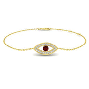 Natural Round Cut with Center Ruby Gemstone Evil Eye Bracelet - Lobster Claw in 10K/14K gold and platinum with certified lab-grown or natural diamonds