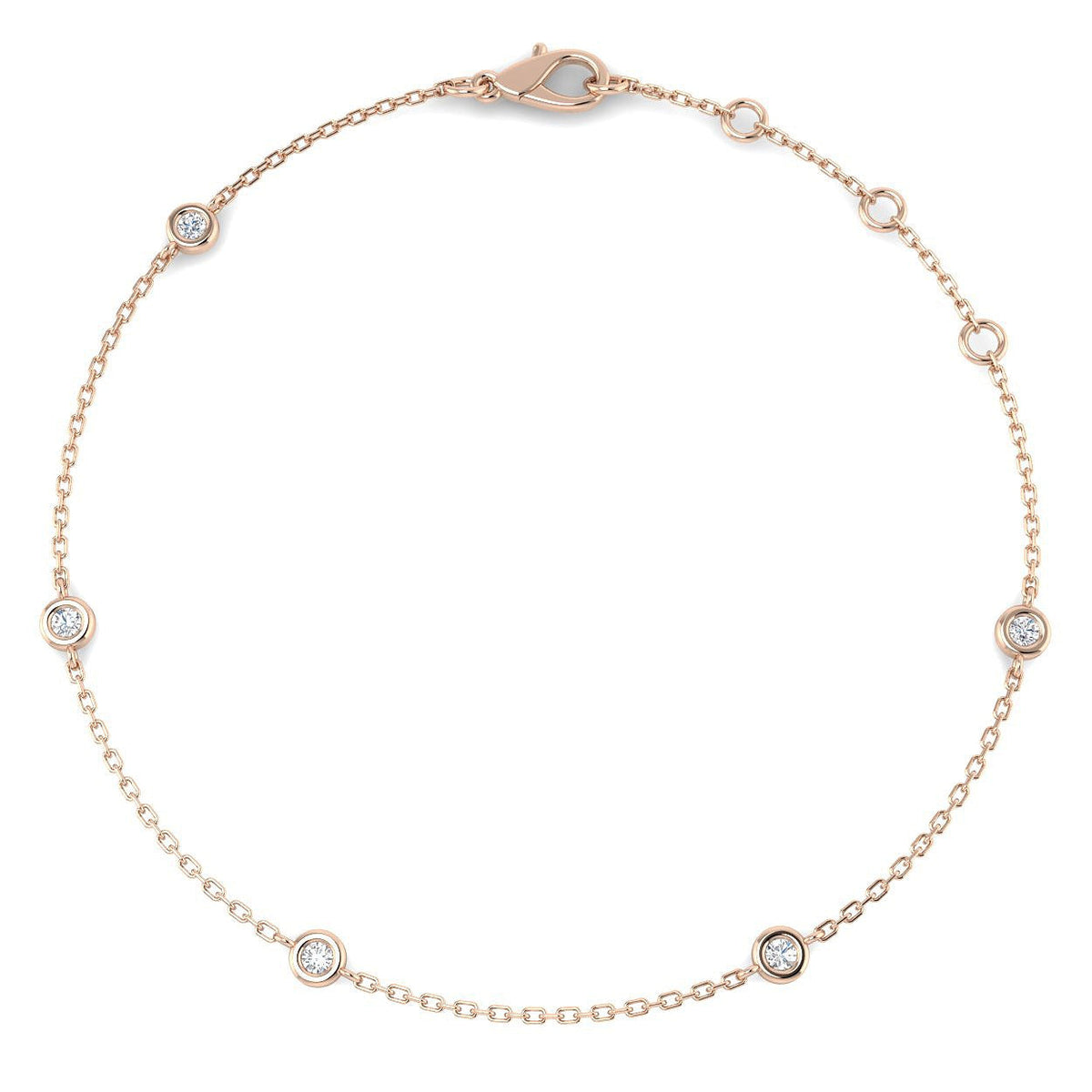Round Diamond Station Bracelet with Bezel Set Diamonds in 10K/14K gold and platinum with certified lab-grown or natural diamonds