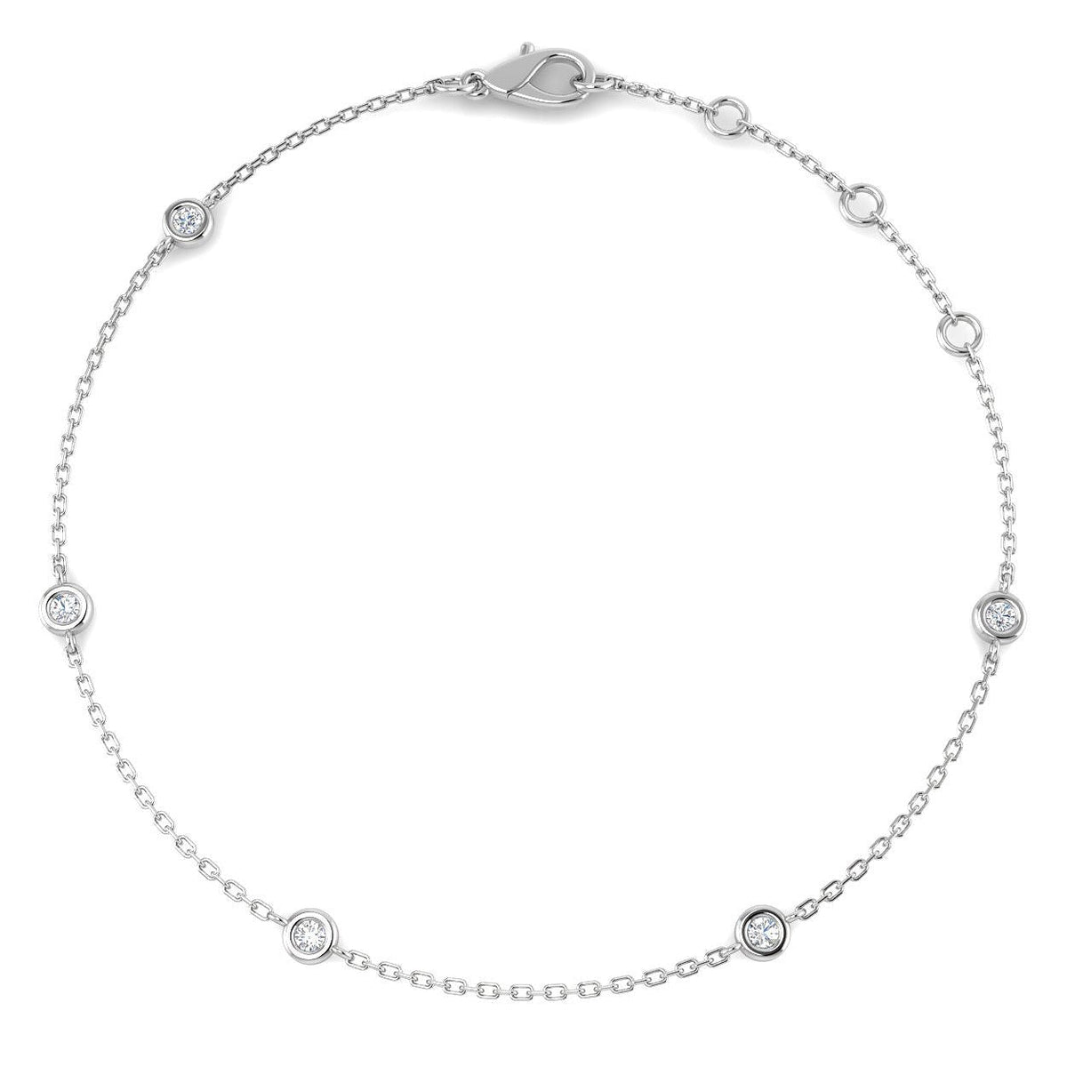 Round Diamond Station Bracelet with Bezel Set Diamonds in 10K/14K gold and platinum with certified lab-grown or natural diamonds