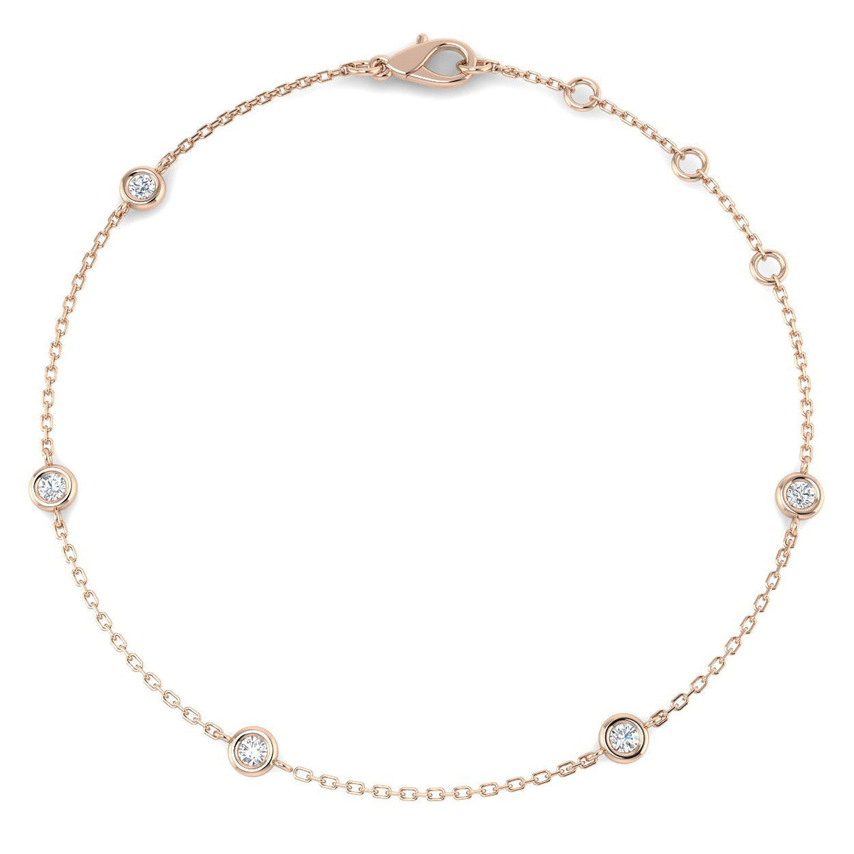 Round Diamond Station Bracelet with Bezel Set Diamonds in 10K/14K gold and platinum with certified lab-grown or natural diamonds
