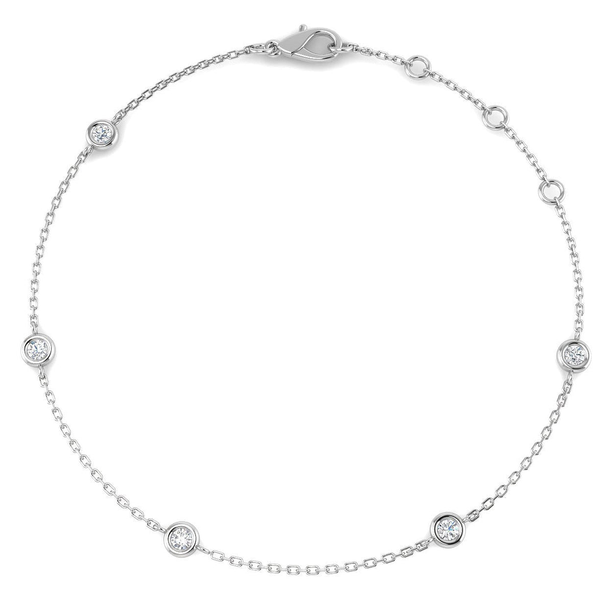 Round Diamond Station Bracelet with Bezel Set Diamonds in 10K/14K gold and platinum with certified lab-grown or natural diamonds
