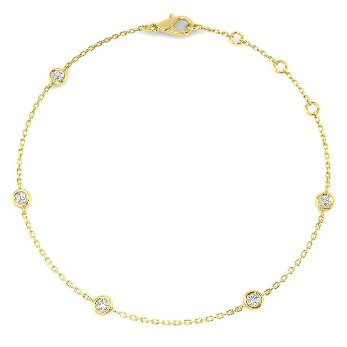 Round Diamond Station Bracelet with Bezel Set Diamonds in 10K/14K gold and platinum with certified lab-grown or natural diamonds