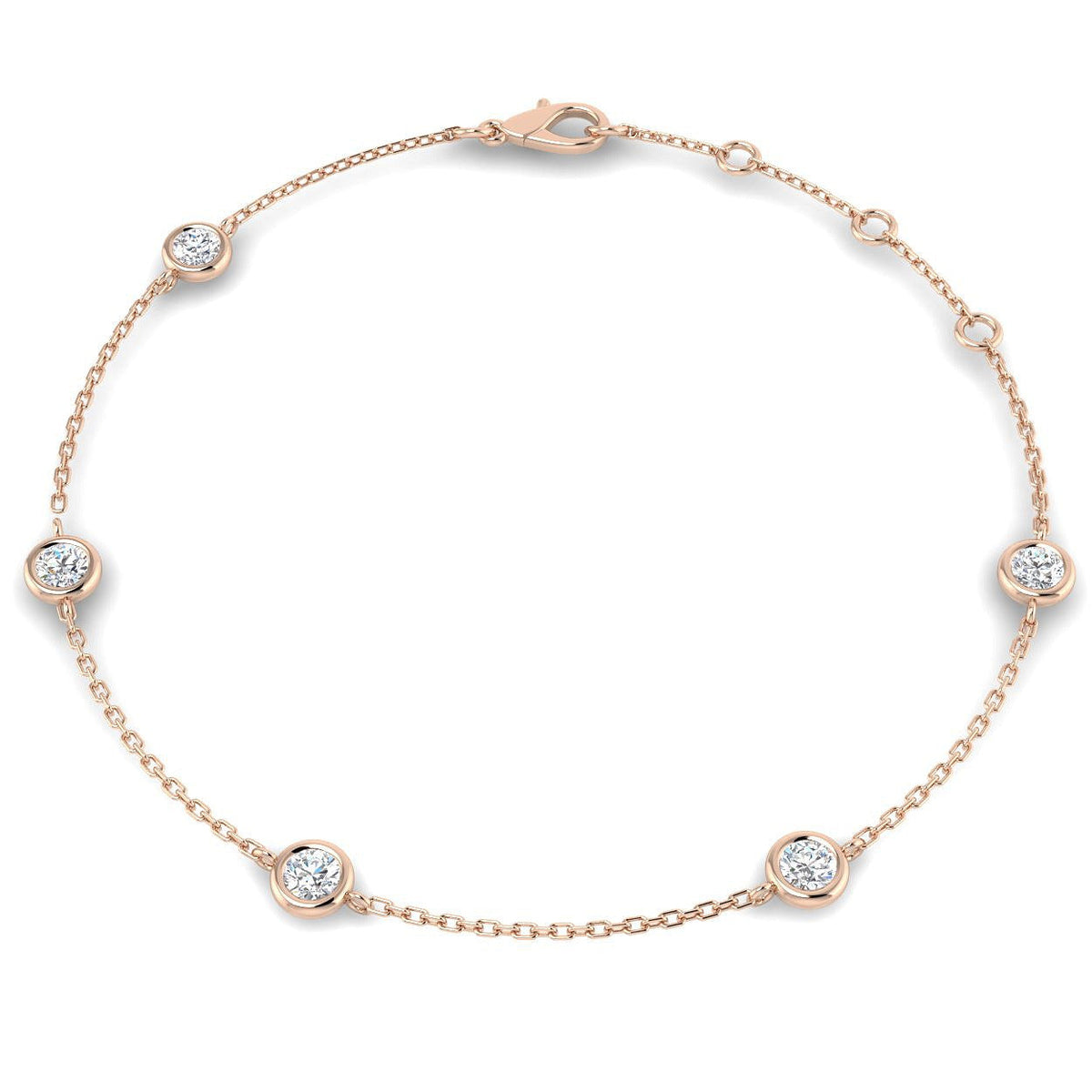 Round Diamond Station Bracelet with Bezel Set Diamonds in 10K/14K gold and platinum with certified lab-grown or natural diamonds