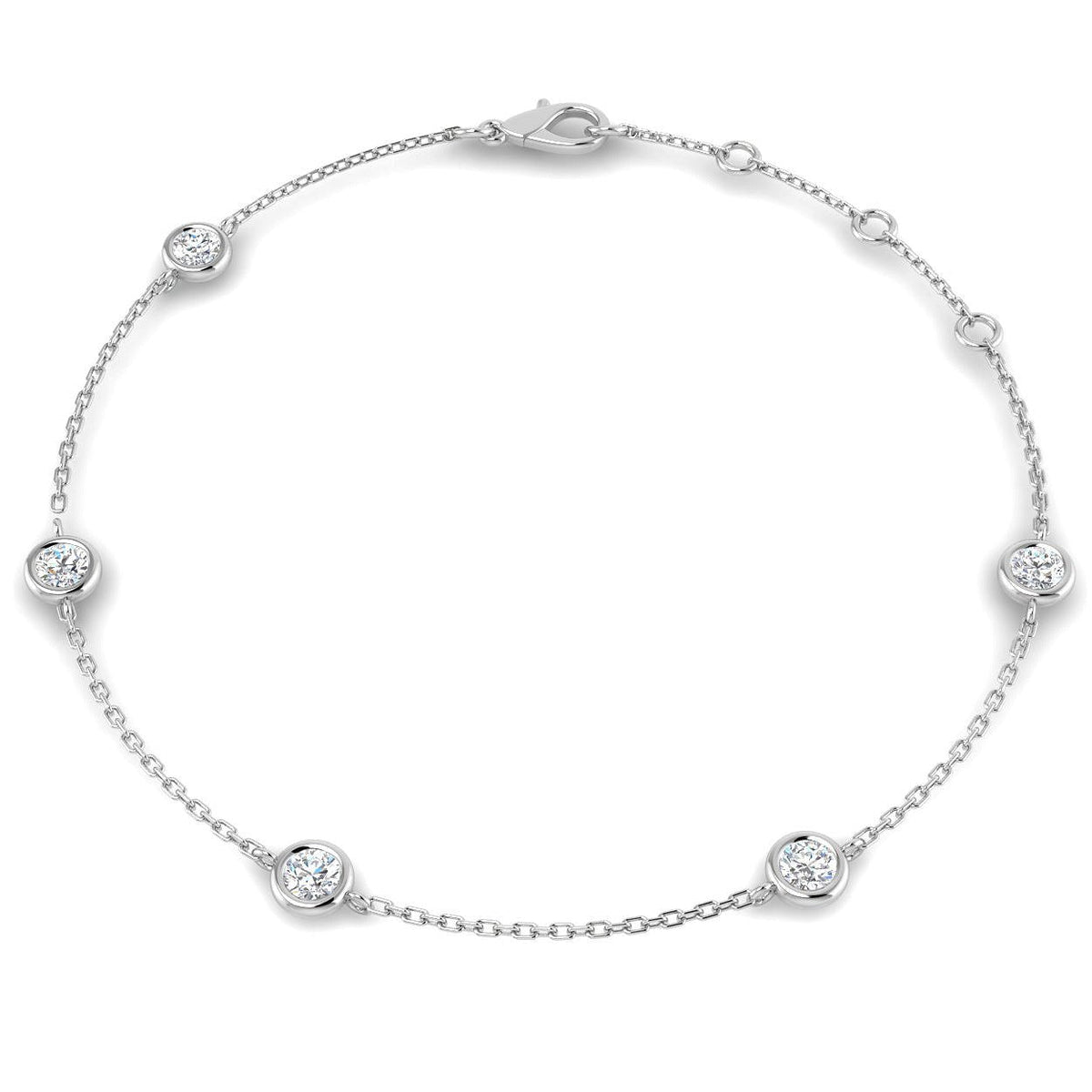 Round Diamond Station Bracelet with Bezel Set Diamonds in 10K/14K gold and platinum with certified lab-grown or natural diamonds