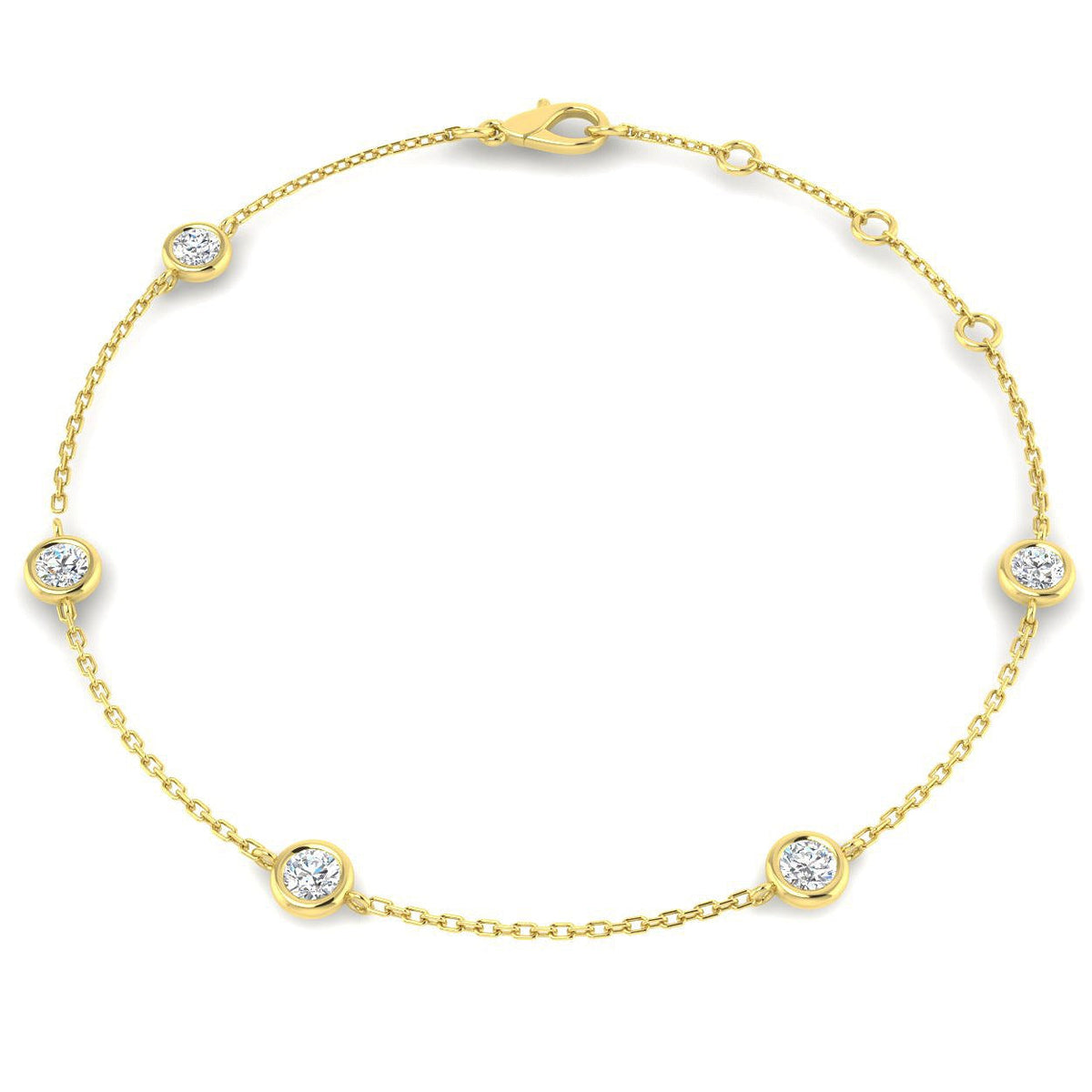 Round Diamond Station Bracelet with Bezel Set Diamonds in 10K/14K gold and platinum with certified lab-grown or natural diamonds