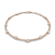 Natural Round Cut Bezel Set with Double Chain Diamond Station Bracelet in 10K/14K gold and platinum with certified lab-grown or natural diamonds
