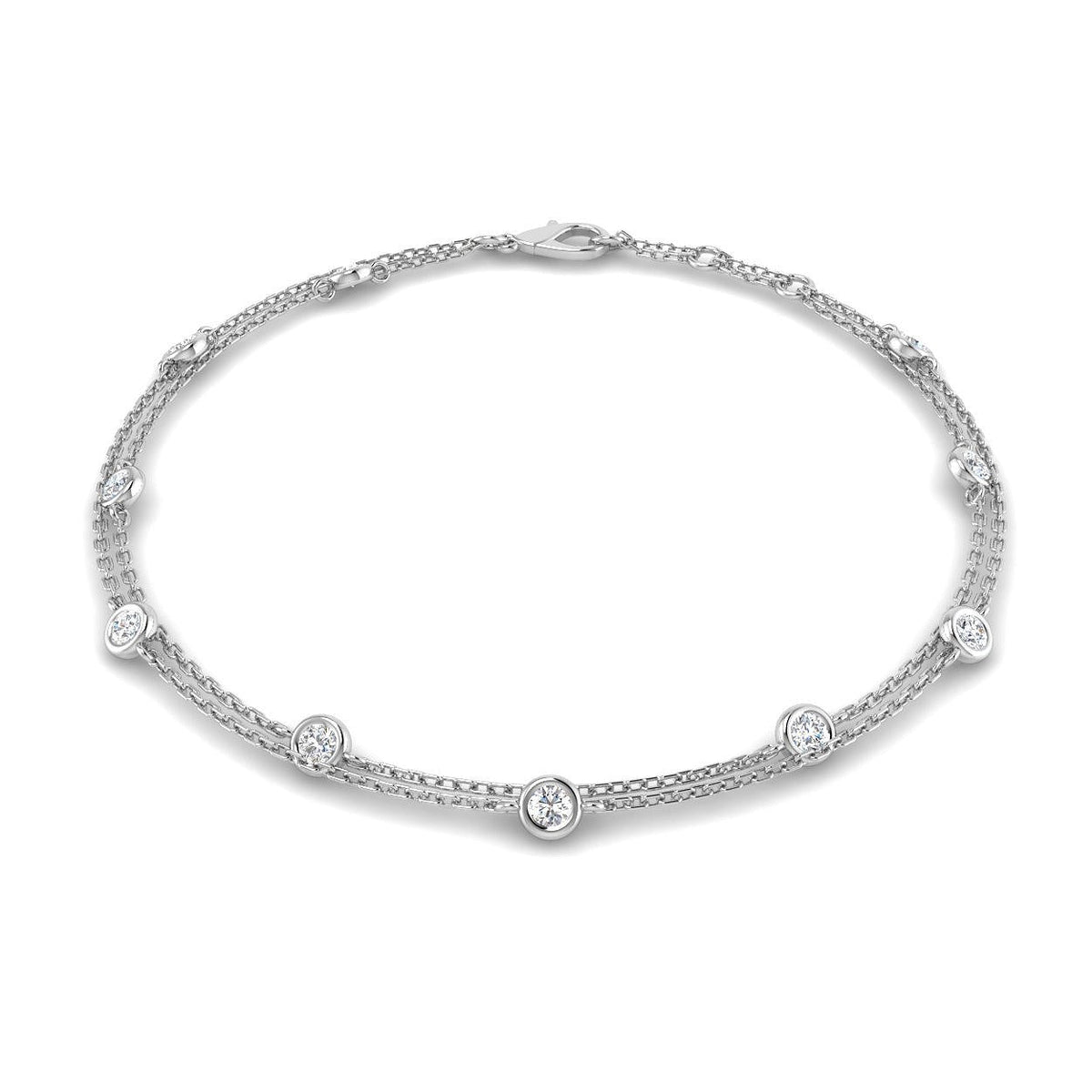 Natural Round Cut Bezel Set with Double Chain Diamond Station Bracelet in 10K/14K gold and platinum with certified lab-grown or natural diamonds