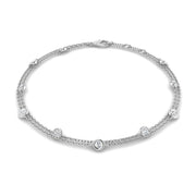 Natural Round Cut Bezel Set with Double Chain Diamond Station Bracelet in 10K/14K gold and platinum with certified lab-grown or natural diamonds