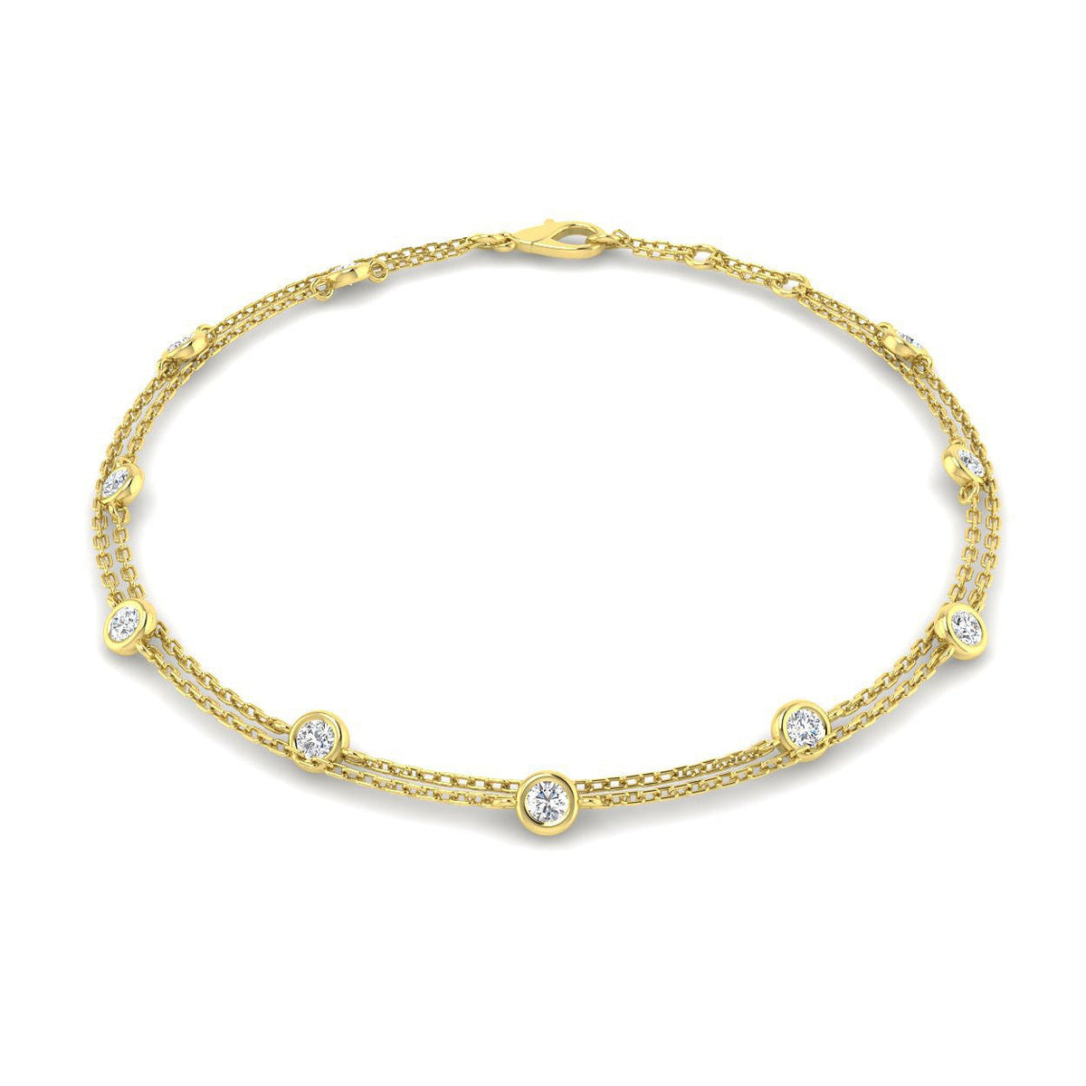 Natural Round Cut Bezel Set with Double Chain Diamond Station Bracelet in 10K/14K gold and platinum with certified lab-grown or natural diamonds