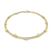 Natural Round Cut Bezel Set with Double Chain Diamond Station Bracelet in 10K/14K gold and platinum with certified lab-grown or natural diamonds