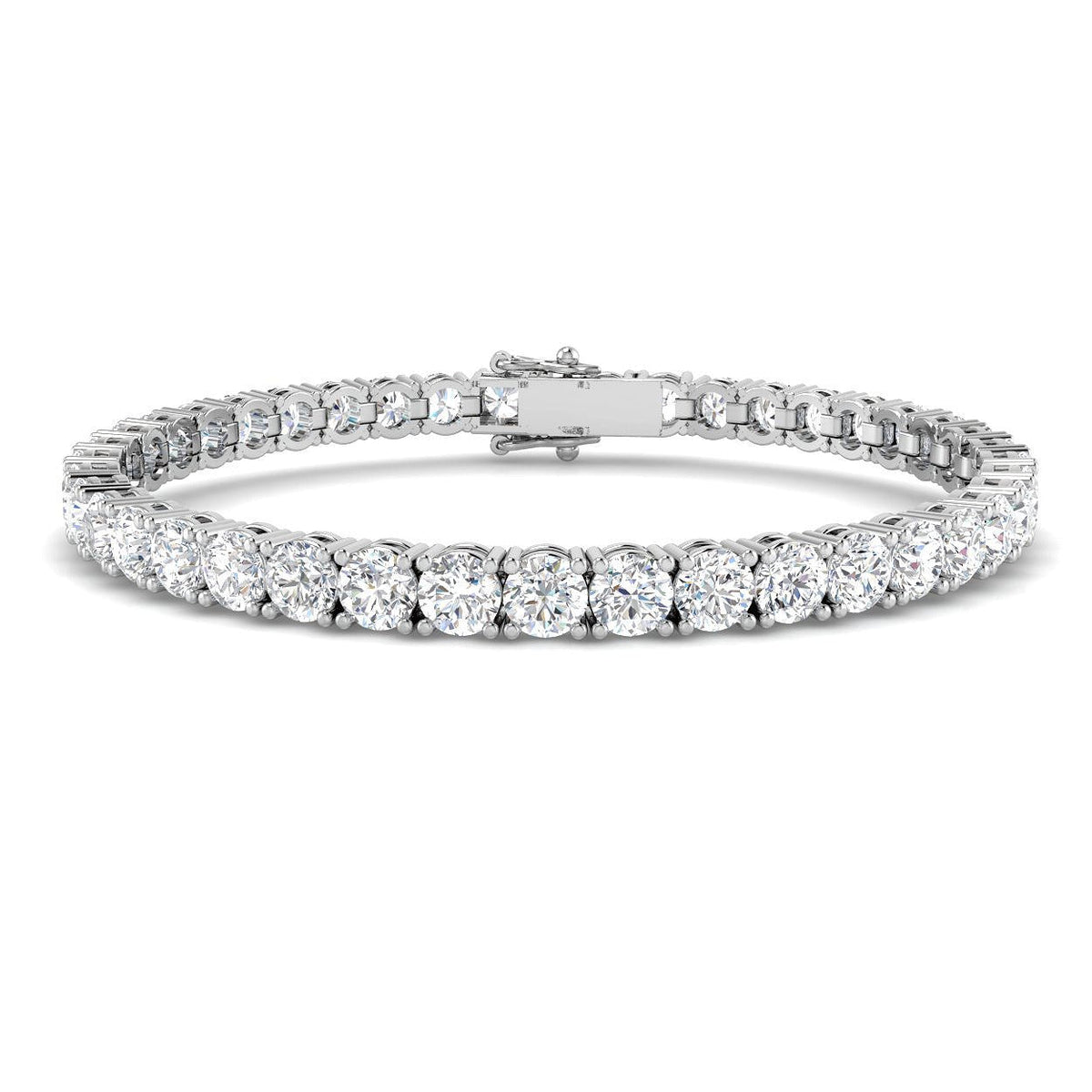 Round Natural Diamond Tennis Bracelet in Prong Set with Secure Box Clasp in 10K/14K gold and platinum with certified lab-grown or natural diamonds