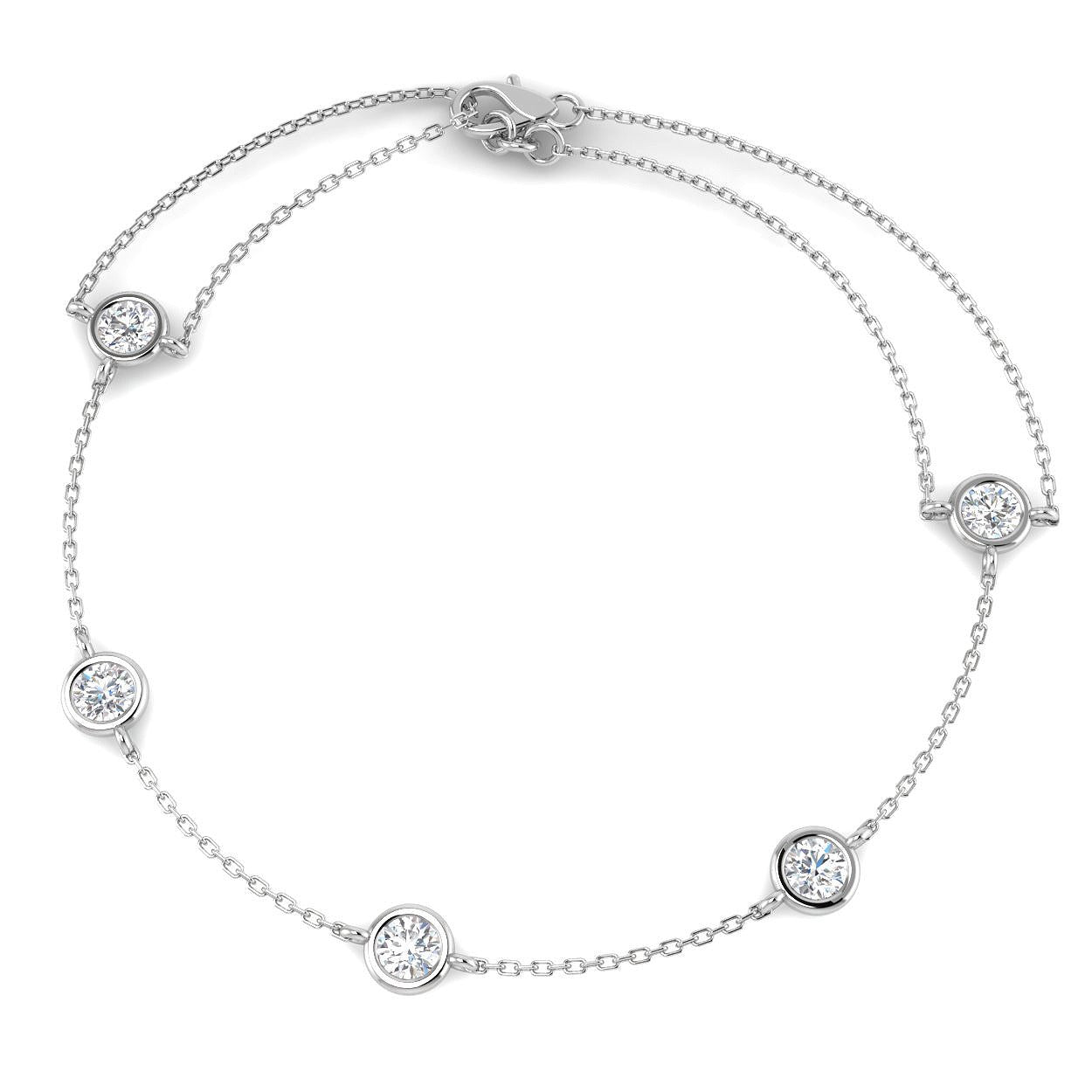 5Stone Natural Round Cut Bezel Set Diamond Station Bracelet - Lobster Claw in 10K/14K gold and platinum with certified lab-grown or natural diamonds