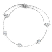 5Stone Natural Round Cut Bezel Set Diamond Station Bracelet - Lobster Claw in 10K/14K gold and platinum with certified lab-grown or natural diamonds