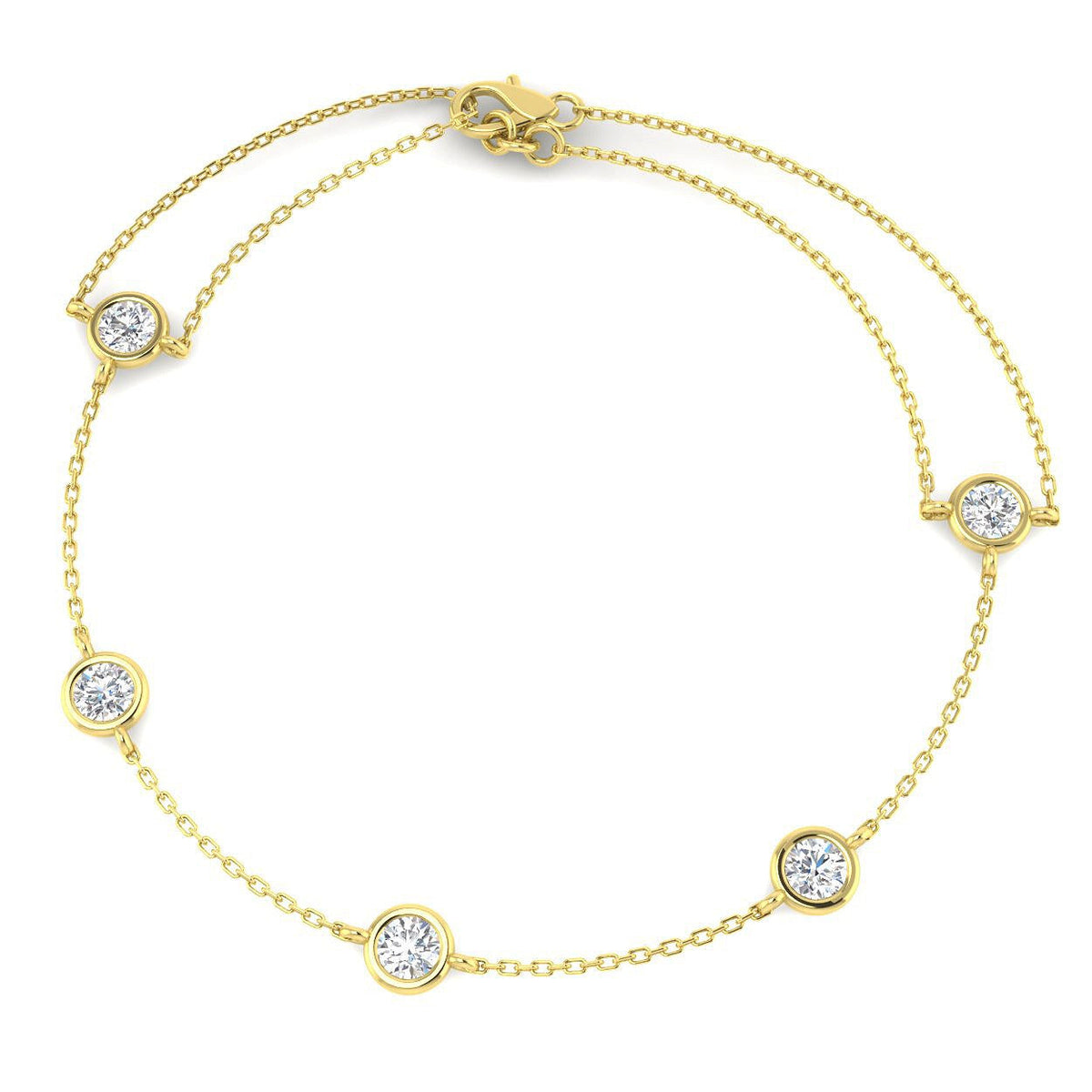 5Stone Natural Round Cut Bezel Set Diamond Station Bracelet - Lobster Claw in 10K/14K gold and platinum with certified lab-grown or natural diamonds