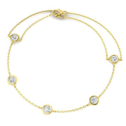 5Stone Natural Round Cut Bezel Set Diamond Station Bracelet - Lobster Claw in 10K/14K gold and platinum with certified lab-grown or natural diamonds