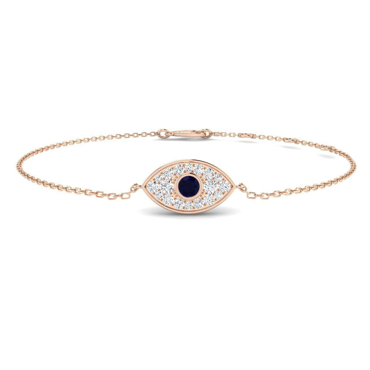 Sapphire Evil Eye Bracelet with Cluster Pave Diamonds in 10K/14K gold and platinum with certified lab-grown or natural diamonds