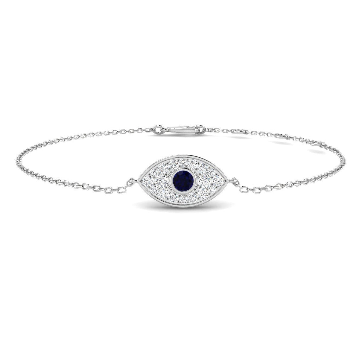 Sapphire Evil Eye Bracelet with Cluster Pave Diamonds in 10K/14K gold and platinum with certified lab-grown or natural diamonds