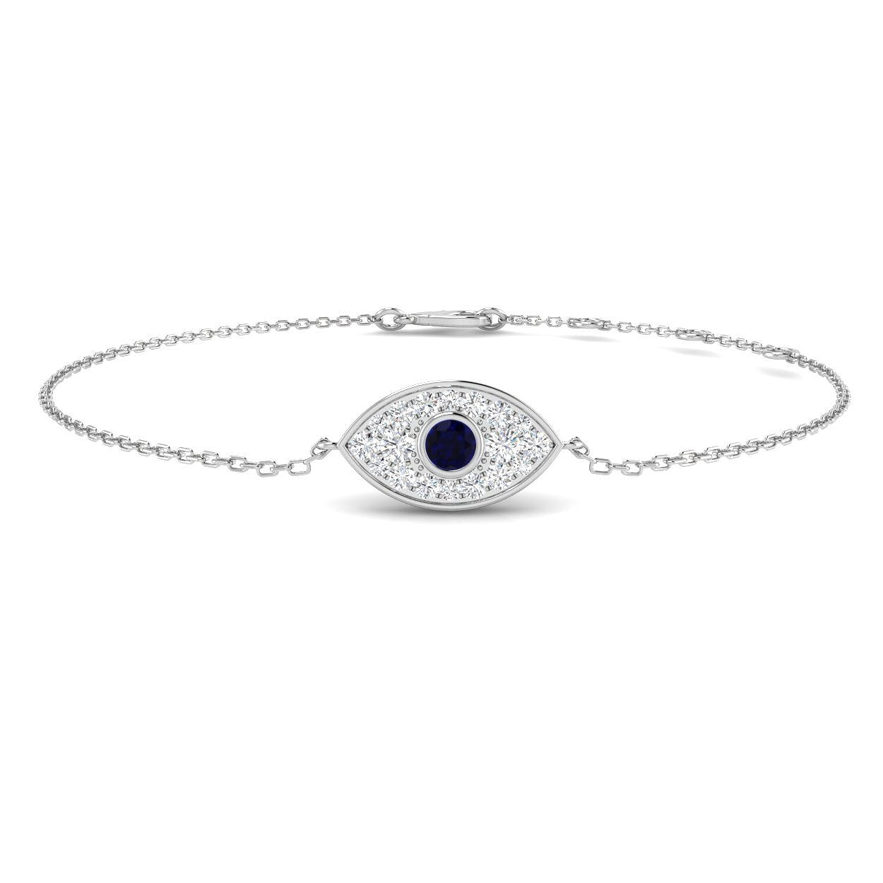 Sapphire Evil Eye Bracelet with Cluster Pave Diamonds in 10K/14K gold and platinum with certified lab-grown or natural diamonds
