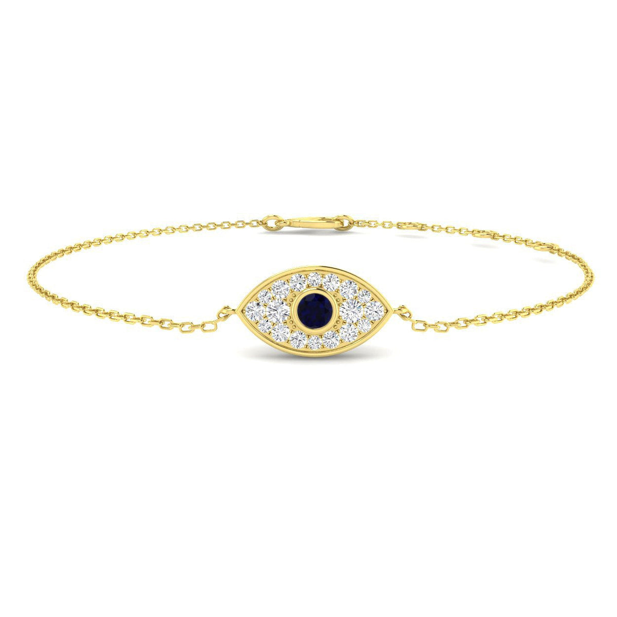 Sapphire Evil Eye Bracelet with Cluster Pave Diamonds in 10K/14K gold and platinum with certified lab-grown or natural diamonds