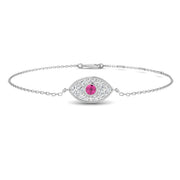 Natural Diamond & Pink Sapphire Cluster Evil Eye Bracelet in 10K/14K gold and platinum with certified lab-grown or natural diamonds