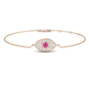 Natural Diamond & Pink Sapphire Cluster Evil Eye Bracelet in 10K/14K gold and platinum with certified lab-grown or natural diamonds