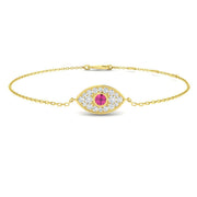 Natural Diamond & Pink Sapphire Cluster Evil Eye Bracelet in 10K/14K gold and platinum with certified lab-grown or natural diamonds