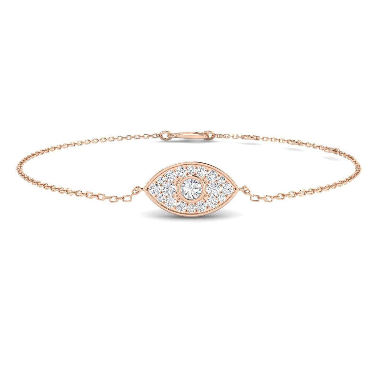 Natural Diamond Evil Eye Bracelet with Halo Cluster in 10K/14K gold and platinum with certified lab-grown or natural diamonds