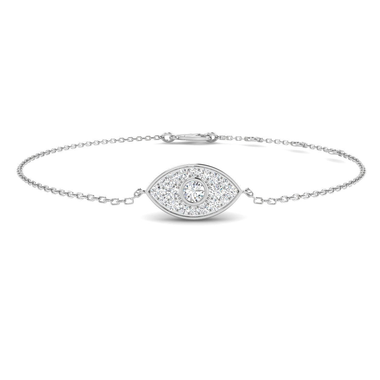 Natural Diamond Evil Eye Bracelet with Halo Cluster in 10K/14K gold and platinum with certified lab-grown or natural diamonds