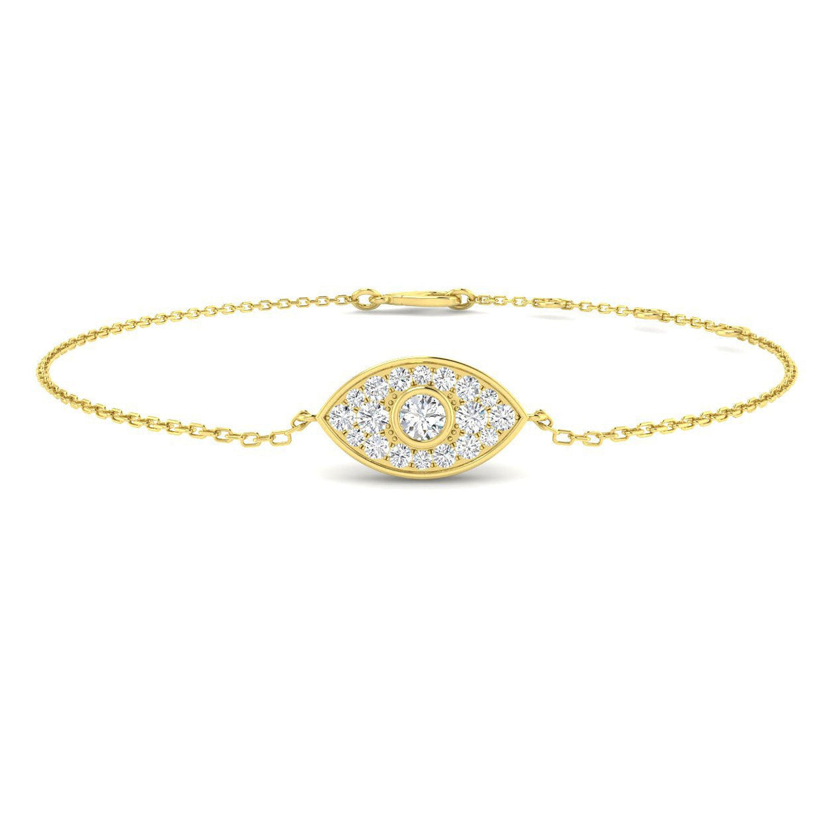Natural Diamond Evil Eye Bracelet with Halo Cluster in 10K/14K gold and platinum with certified lab-grown or natural diamonds
