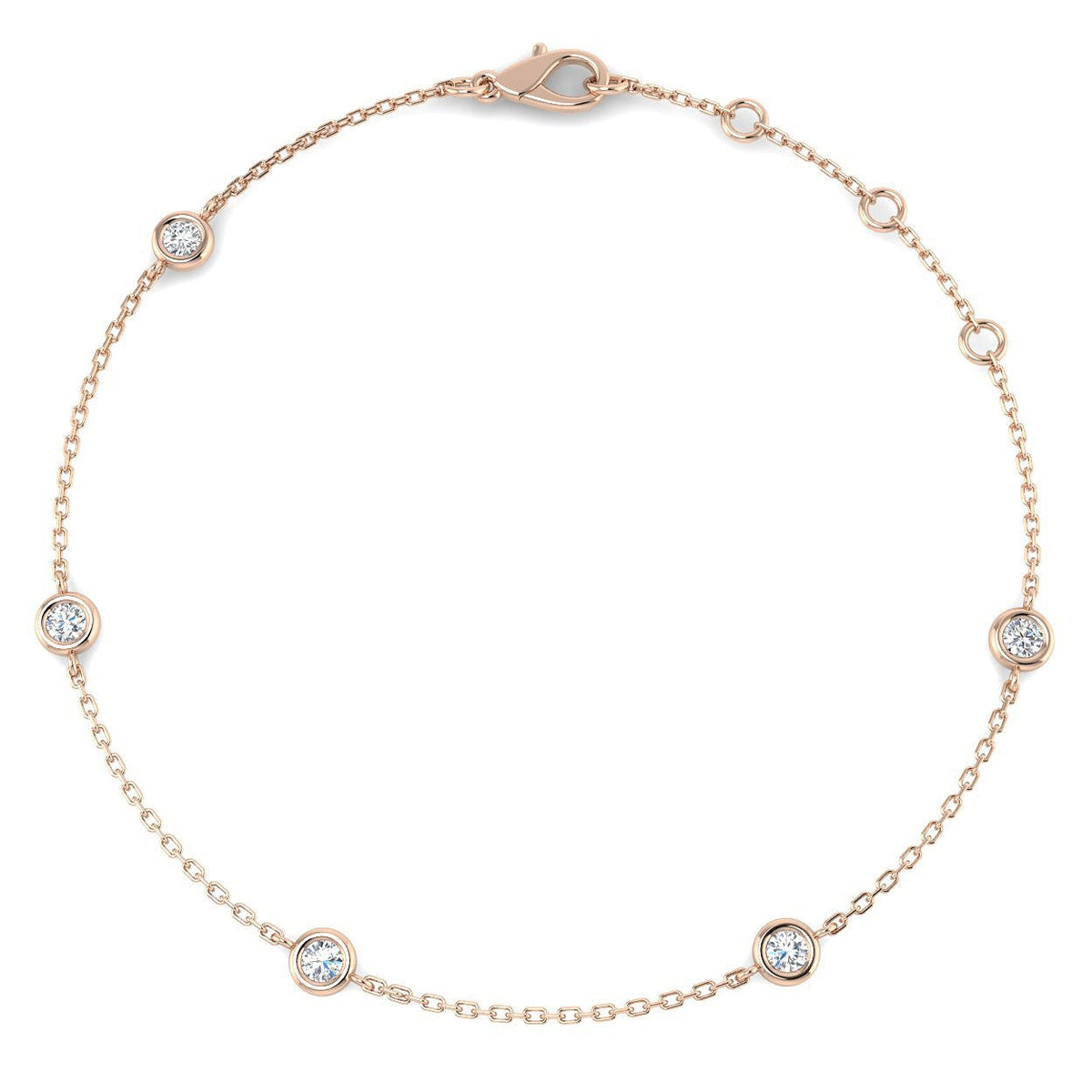 Round Diamond Station Bracelet with Bezel Set Diamonds in 10K/14K gold and platinum with certified lab-grown or natural diamonds