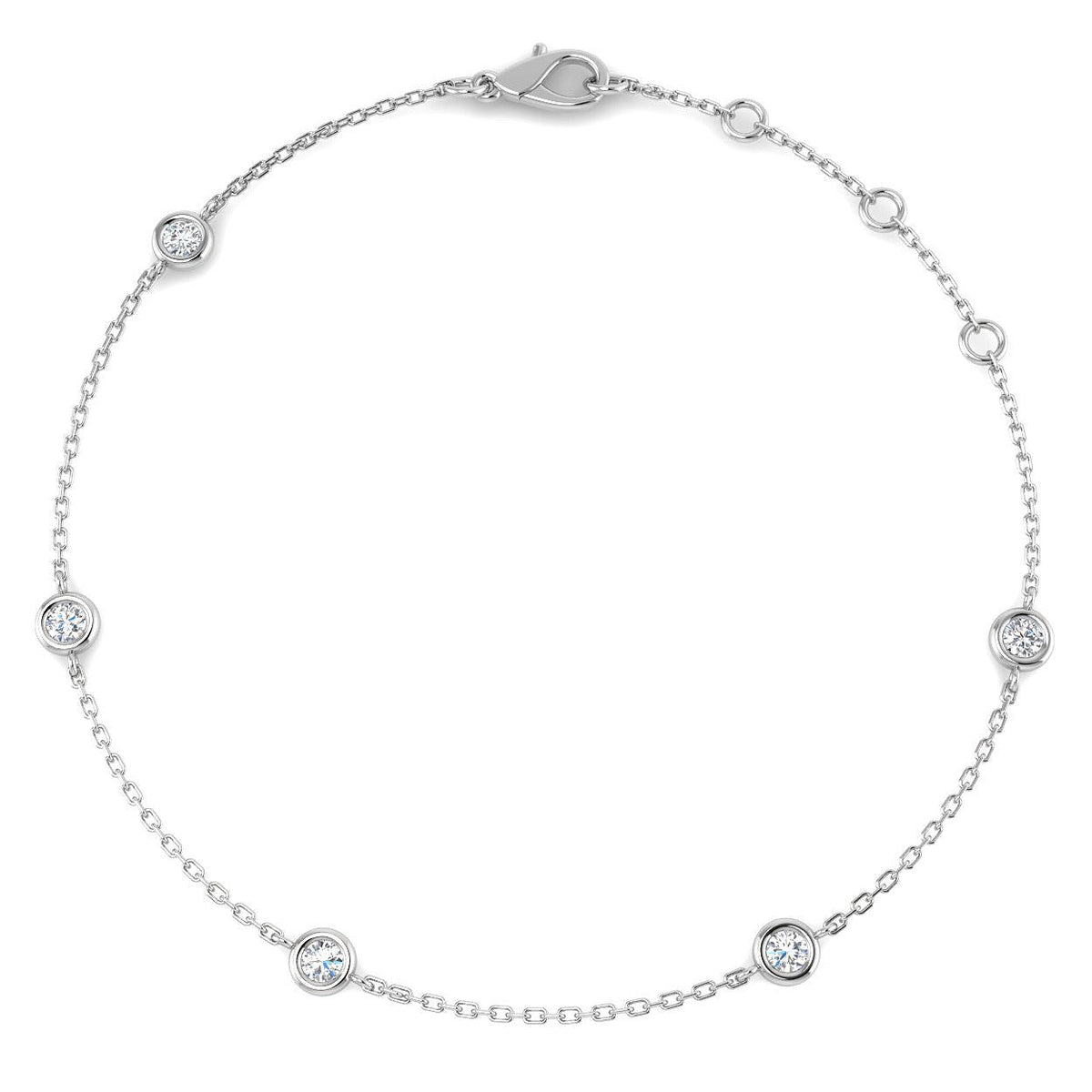 Round Diamond Station Bracelet with Bezel Set Diamonds in 10K/14K gold and platinum with certified lab-grown or natural diamonds
