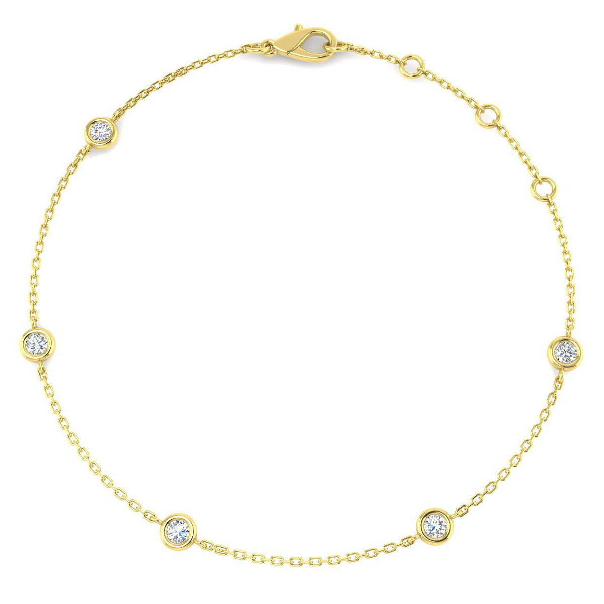 Round Diamond Station Bracelet with Bezel Set Diamonds in 10K/14K gold and platinum with certified lab-grown or natural diamonds