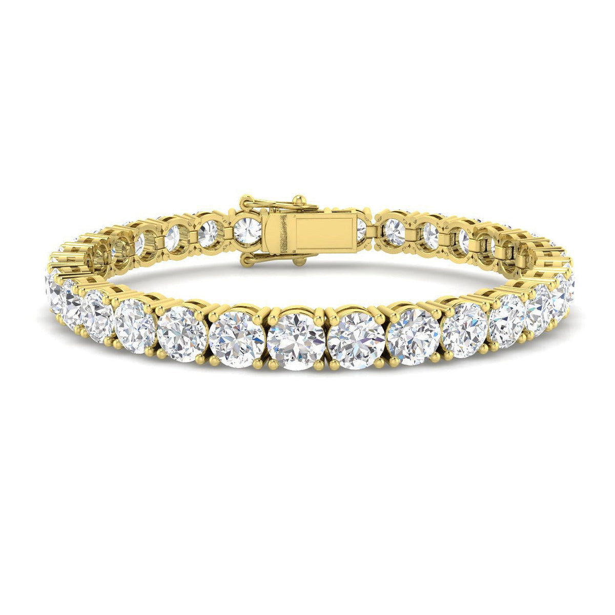 Round Natural Diamond Tennis Bracelet in Prong Set with Secure Box Clasp in 10K/14K gold and platinum with certified lab-grown or natural diamonds