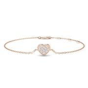 Round Cut Lab Grown Diamond Pave Cluster Set Heart bracelet with Lobster Claw in 10K/14K gold and platinum with certified lab-grown or natural diamonds