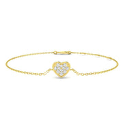 Round Cut Lab Grown Diamond Pave Cluster Set Heart bracelet with Lobster Claw in 10K/14K gold and platinum with certified lab-grown or natural diamonds