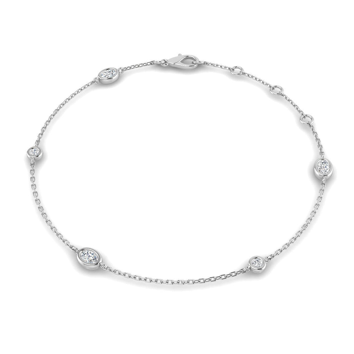 Natural Oval & Round Cut Bezel Set Diamond Station Bracelet in Platinum with Lobster Claw in 10K/14K gold and platinum with certified lab-grown or natural diamonds