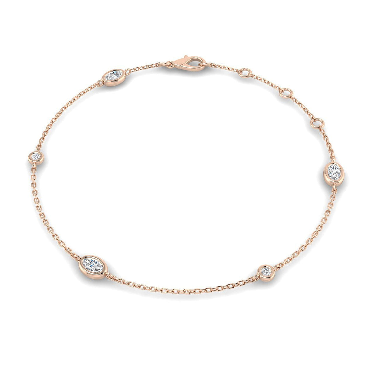 Natural Oval & Round Cut Bezel Set Diamond Station Bracelet in Platinum with Lobster Claw in 10K/14K gold and platinum with certified lab-grown or natural diamonds