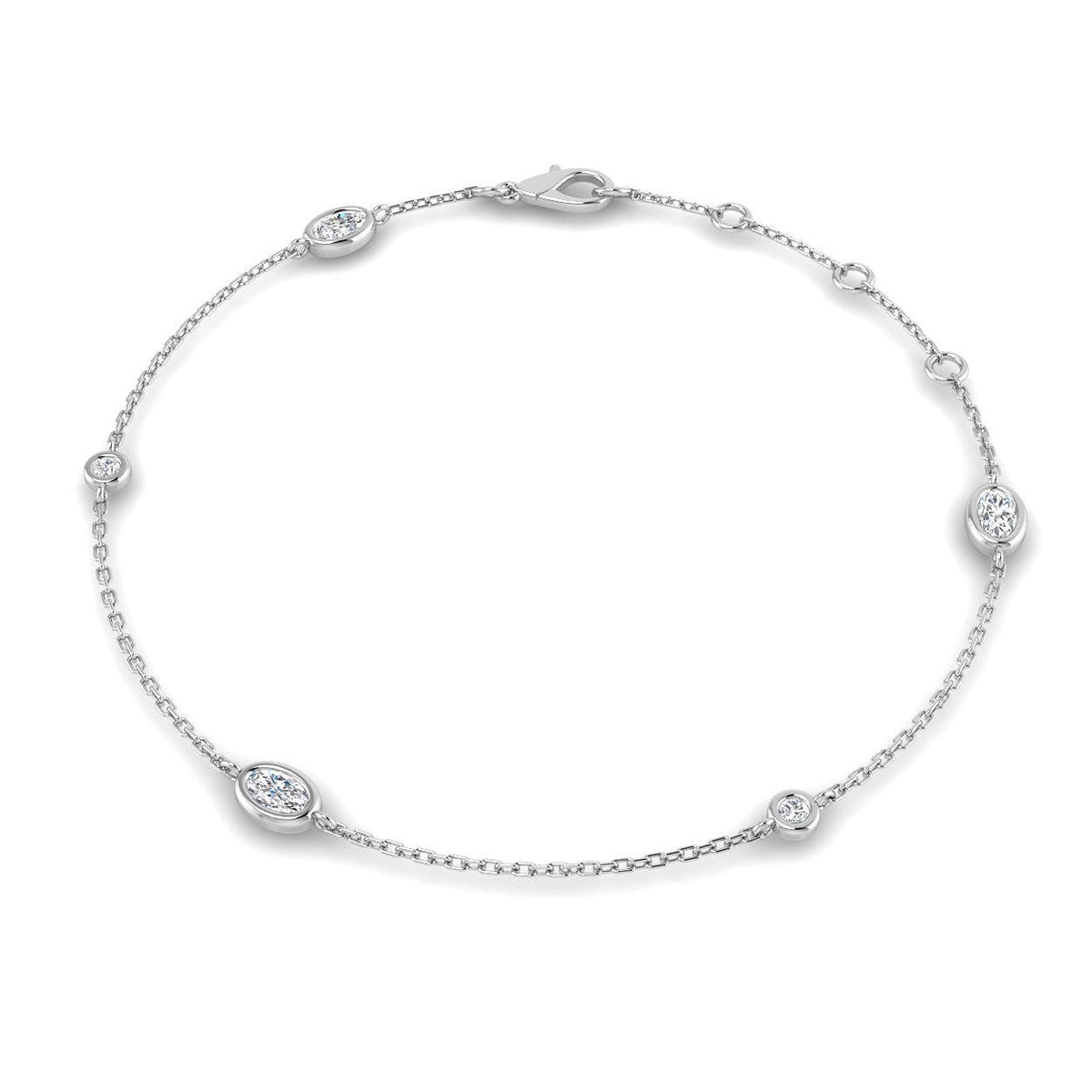 Natural Oval & Round Cut Bezel Set Diamond Station Bracelet in Platinum with Lobster Claw in 10K/14K gold and platinum with certified lab-grown or natural diamonds