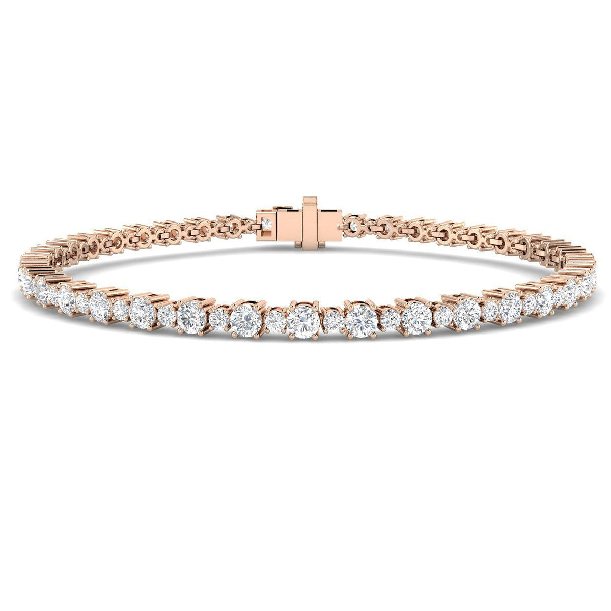 Round Natural Diamond Tennis Bracelet in Prong Set with Secure Box Clasp in 10K/14K gold and platinum with certified lab-grown or natural diamonds