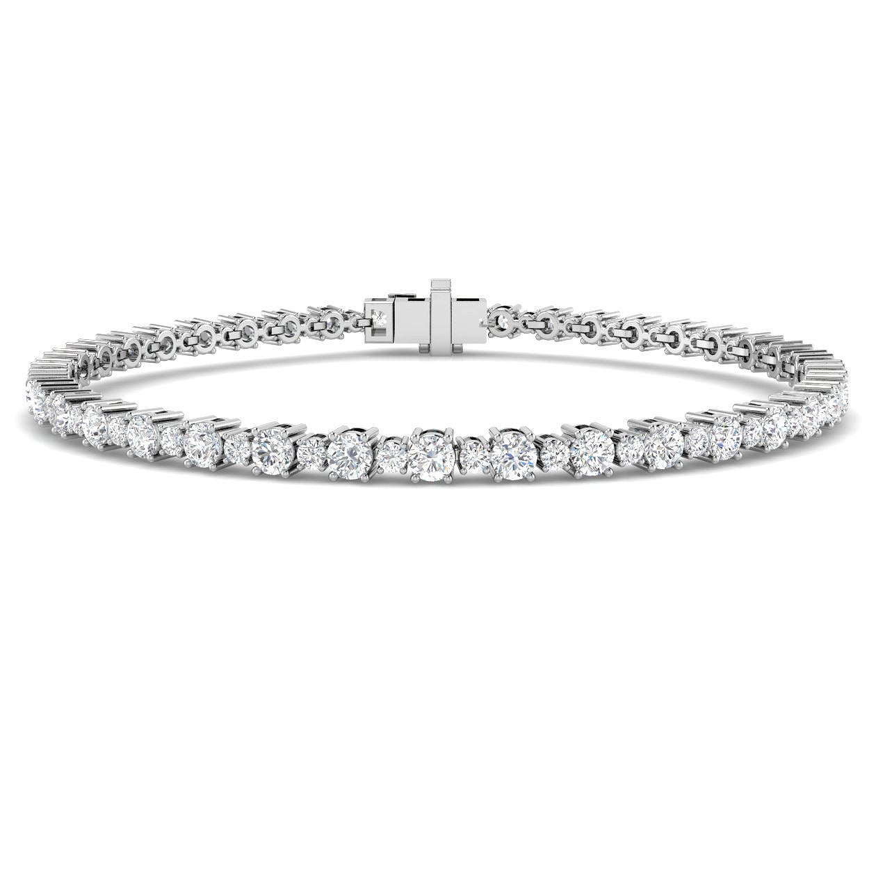 Round Natural Diamond Tennis Bracelet in Prong Set with Secure Box Clasp in 10K/14K gold and platinum with certified lab-grown or natural diamonds