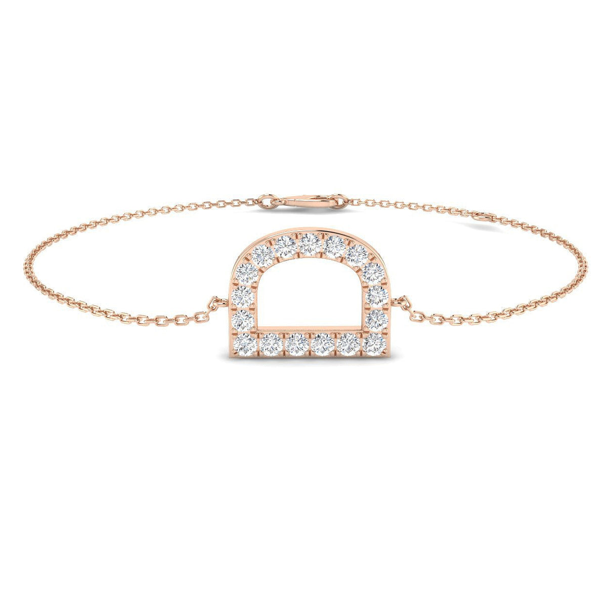 Natural Round Cut Diamond Initial D Letter Chain Bracelet in Platinum with Lobster Claw in 10K/14K gold and platinum with certified lab-grown or natural diamonds