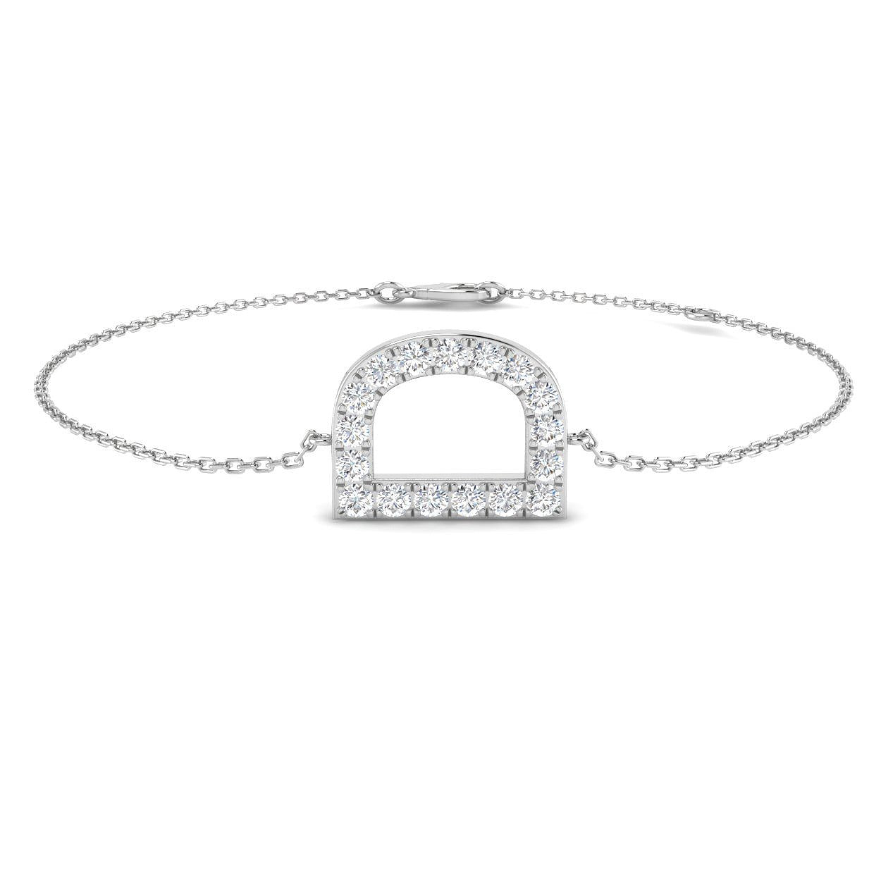 Natural Round Cut Diamond Initial D Letter Chain Bracelet in Platinum with Lobster Claw in 10K/14K gold and platinum with certified lab-grown or natural diamonds