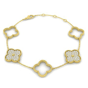 Milgrain Clover Diamond Chain Bracelet in 10K/14K gold and platinum with certified lab-grown or natural diamonds
