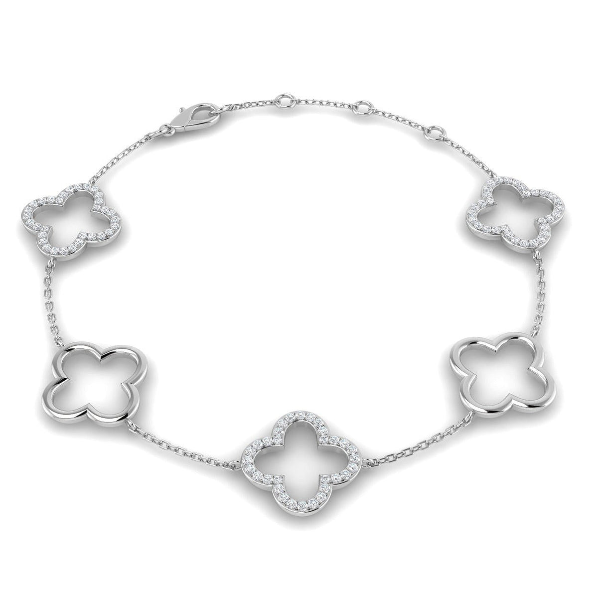 Solid Gold Clover Diamond Chain Bracelet or in 10K/14K gold and platinum with certified lab-grown or natural diamonds