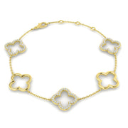 Solid Gold Clover Diamond Chain Bracelet or in 10K/14K gold and platinum with certified lab-grown or natural diamonds