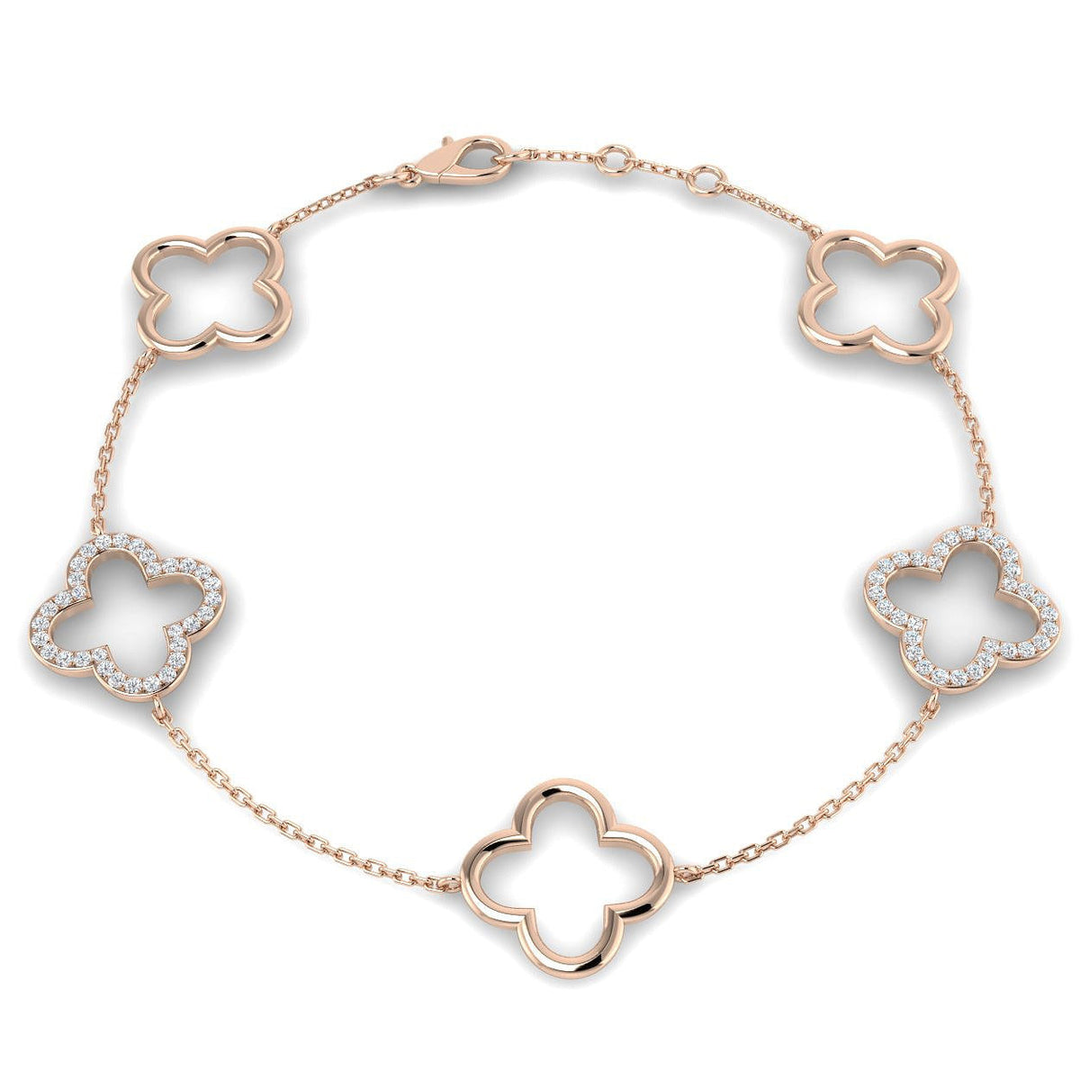 Natural or Lab Grown Diamond Clover Chain Bracelet in 10K/14K gold and platinum with certified lab-grown or natural diamonds
