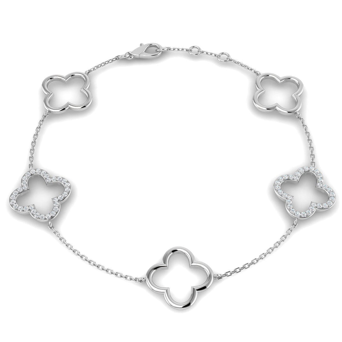 Natural or Lab Grown Diamond Clover Chain Bracelet in 10K/14K gold and platinum with certified lab-grown or natural diamonds